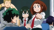 Izuku congratulates Ochaco on her agency choice.
