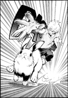 Bakugo persiguiendo al conejo de Koda.