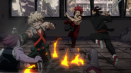 Eijiro and Katsuki battle villains.