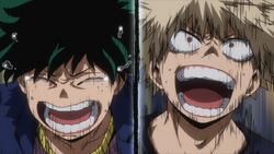 Izuku and Katsuki cheer on All Might