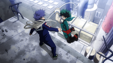 Izuku floats to Hitoshi (Anime)