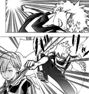 Katsuki breaks Kosei's shield and takes Team Monoma's points.