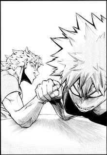 Katsuki and Tetsutetsu arm wrestle