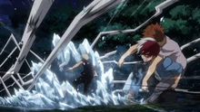 Shoto defends Katsuki from Moonfish's attack.