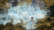 Shoto freezes the villains in the Landslide Zone.