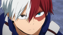 Shoto Todoroki glares at his opponents