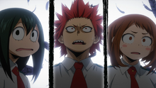 Ochaco, Tsuyu and Eijiro in shock