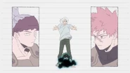 Izuku in the vestige realm with Bruce and Kudo in Season 8's "I" ending.