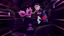 Koichi gets hit in the stomach by a nervous Pop