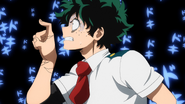 Izuku looking for his name on the list of students who passed.