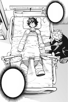 Toshinori watching over a injured Izuku