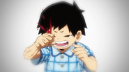 Eijiro as a child, at the exact moment his Quirk developed.