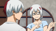 Fuyumi tells Shoto that their father is in the training room.