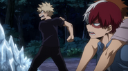 Shoto warns Katsuki that his explosions might set the forest on fire.