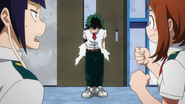 Listening to Izuku angrily apologize.