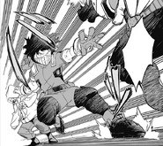 Izuku prevents Katsuki from attacking Takeshi.