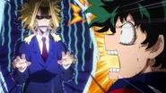 Izuku's vision scares All Might.