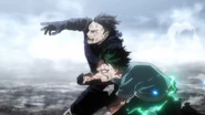 Tenya helps Izuku keep running.