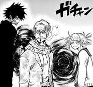 Dabi, Himiko, and Giran watch Tomura storm out.