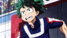 Izuku crosses the finish line first.