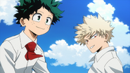 Izuku and Katsuki happily bid farewell to Katsuma and Mahoro.