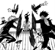 Kurogiri stops Dabi, Himiko and Tomura from fighting.