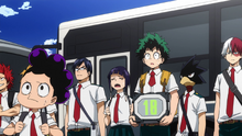 Class 1-A arrives at the exam center