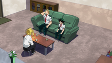 All Might talking with Izuku Midoriya and Mirio Togata