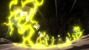 Denki uses indiscriminate shock on the villains around him.