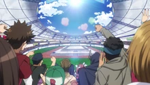 The crowd cheering as the battles go on.
