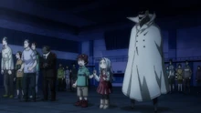 Eri, Kota, and the other evacuees watch with concern over Deku's wellbeing.