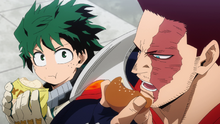 Izuku and Endeavor during a break