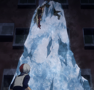 Stain lies defeated atop Shoto's ice.