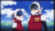 Water Hose in their hero costumes.