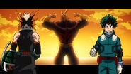 All Might in front of U.A. Katsuki and U.A. Izuku in Season 4's "Shout Baby" ending.
