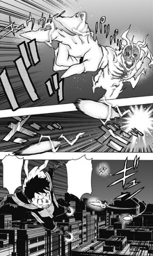 Number 6 firing energy missiles at Koichi