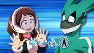 Ochaco and Izuku are paired as team A.