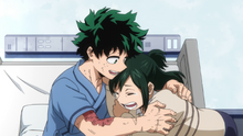 Izuku consoling his mother Inko