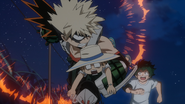 Izuku and Katsuki run to the direction indicated by Katsuma