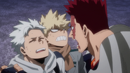 Katsuki disgusted at being hugged by Endeavor.