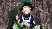 Izuku holding Tsuyu.