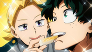 Yuga gives cheese to Izuku