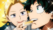 Yuga gives cheese to Deku.