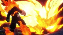 Nomu absorbs Endeavor's flames.