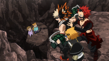 Katsuki, Eijiro, and Denki rescuing people