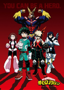 Left to Right, Ochaco, Izuku, All Might, Katsuki and Tenya.