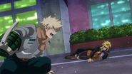 All Might and Katsuki rescue a bystander.