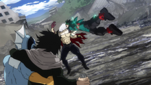 Izuku flies in and intercepts Tomura