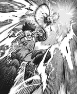 Izuku flying kicks Tomura.