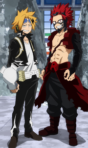 Eijiro and Denki in their new Hero Costumes